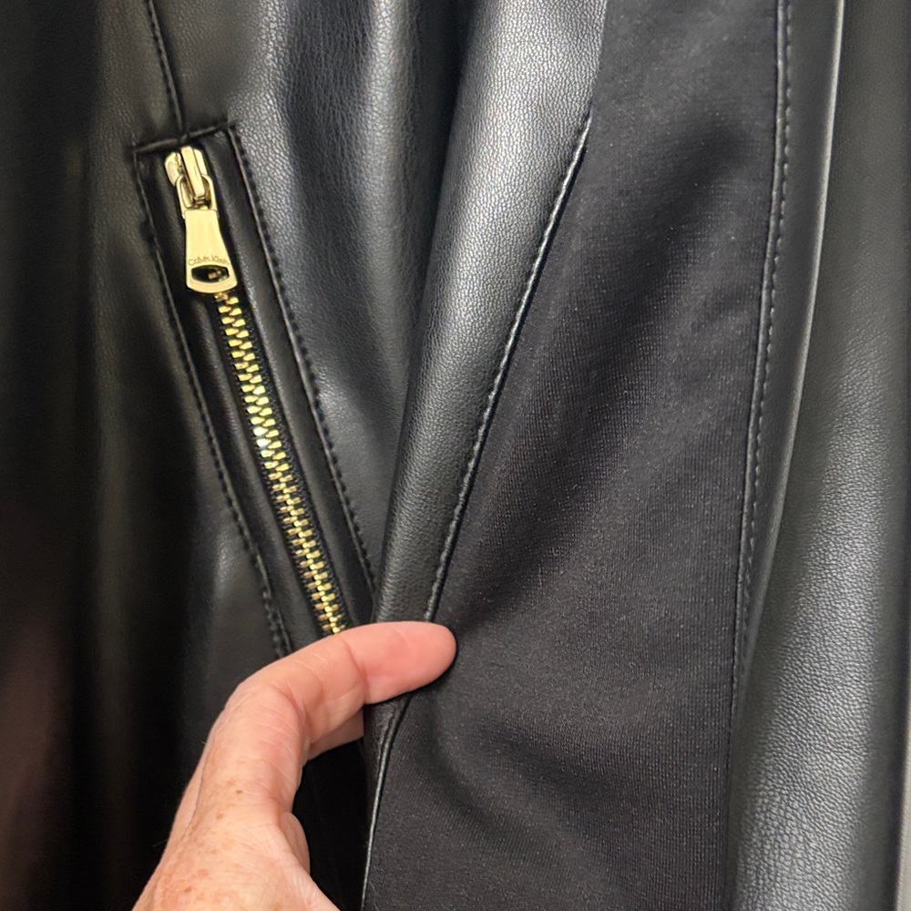 Calvin Klein Black Leather Jacket with Gold Accents - Picture 6 of 7